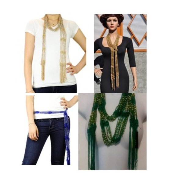Shawl Scarf Waist Belt 4 colors X $12 Gold -Tone Beaded Skinny Fishnet fashion - Picture 1 of 7